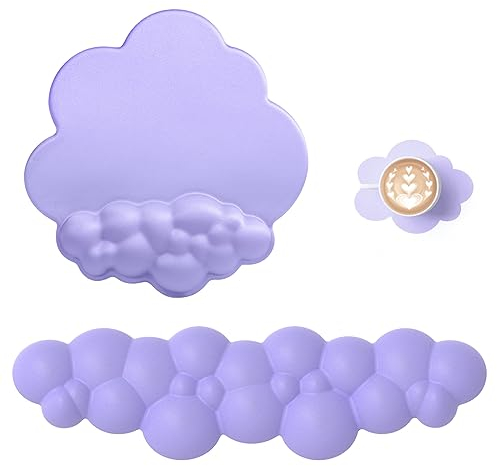 ATTACK SHARK Cloud Wrist Rest & Mouse Pad with Coaster,Ergonomic Keyboard Wrist Support and Mouse Mat,Improved Posture,Pain Relief,Anti-Slip Base,Ultra-Soft Comfortable for Gaming/Typing-Purple