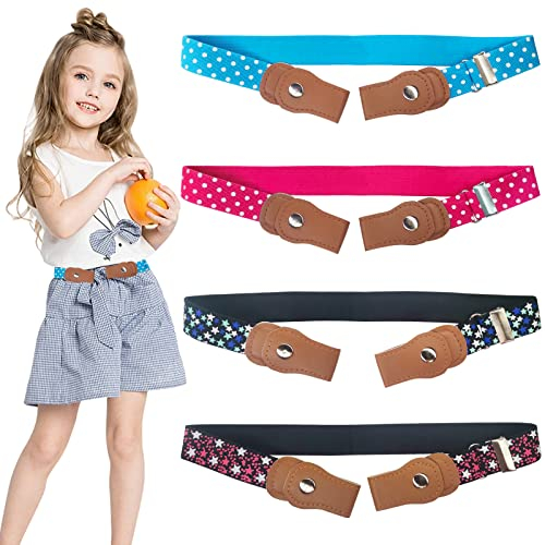 RUIJIE 4 Stücke Gürtel Ohne Schnalle Elastischer Gürtel Kinder Verstellbare Schnallenfreier Kindergürtel Unsichtbare Stretchgürtel Einstellbar Belts für Jungen Mädchen Jeans Hosen Kleid