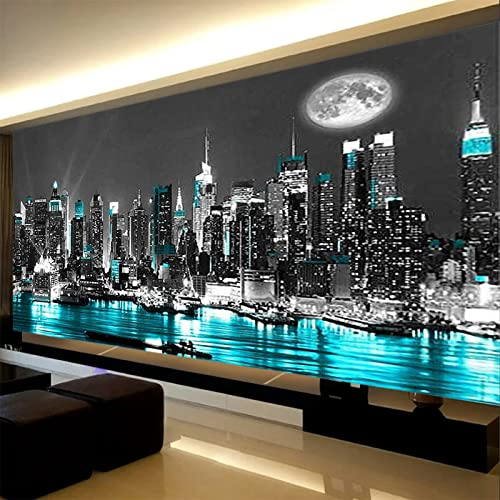 Diamond Painting Bilder Set Erwachsene Nachtansicht der Stadt 5D Diamant Painting Bilder Erwachsene mit Diamond Painting Zubehör,Groß XXL Bilder Für Schlafzimmer Wohnzimmer Dekoration (120x50cm)