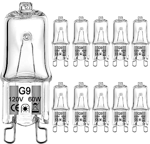 Lacnooe G9 Halogen Bulb 60 Watt 120 Volt Dimmable T4 JCD Type Bi-Pin Base for Chandeliers, Pendants, Cabinet Lights, Landscape Lights Replacement, Warm White (10 Pack)