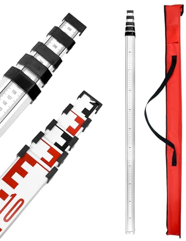 QWORK® 5m Telescopic Pole 5 Sections Aluminum Telescopic Levelling Staff with Bubble Level