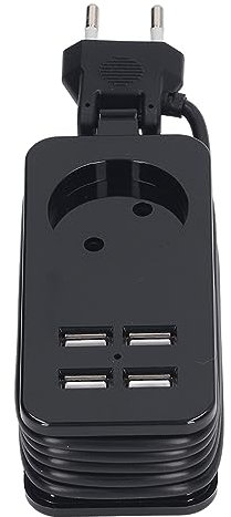 Regleta Versátil con 4 Puertos USB, Ligera y Estable, Múltiples Protecciones, Regleta Incombustible para Smartphones Tablet (Negro)