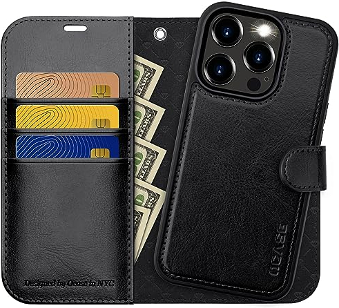OCASE Kompatibel für iPhone 15 Pro Hülle(2in1) Leder Stoßfestes Case [Abnehmbare magnetische Hülle] [Kabelloses Laden] [Kartenfach] Handyhülle RFID Schutzhülle Etui Klapphülle Schwarz 6,1 Zoll