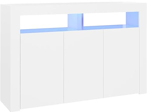 vidaXL Buffet blanc avec lumières LED RVB – Construction en bois d'ingénierie robuste, grand espace de rangement et design moderne