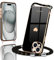 Wirvyuer Handyband Kompatibel mit iPhone 15 Handyhülle Necklace Hülle mit Band zum Umhängen Kameraschutz Liebesherz Schutzhülle mit Halsband Galvanik Silikon Umhängetasche für iPhone 15 Schwarz