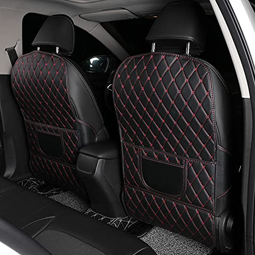 2 Stück PU-Leder Rückenlehnenschutz Auto für Porsche Panamera E Hybrid Taycan, Autositz-Kickmatten mit Autositz-Organizer, Aufbewahrungstasche Reisezubehör,A/BlackRed