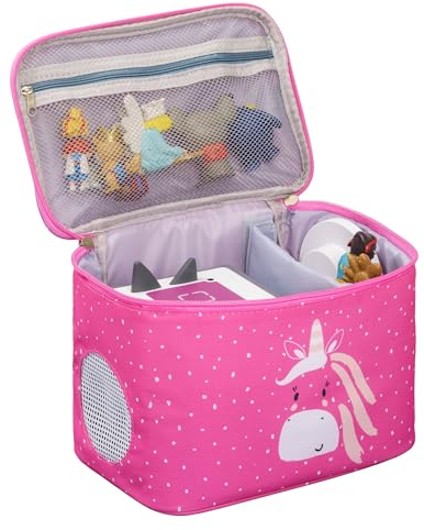 Liebeszeug® Tasche für Toniebox - Aufbewahrungtasche für Musikbox, Tonies Hörfiguren, Kopfhörer, Ladegerät und Zubehör – Transporttasche für Tonie – Reisetasche, Muster Einhorn, Farbe Rosa