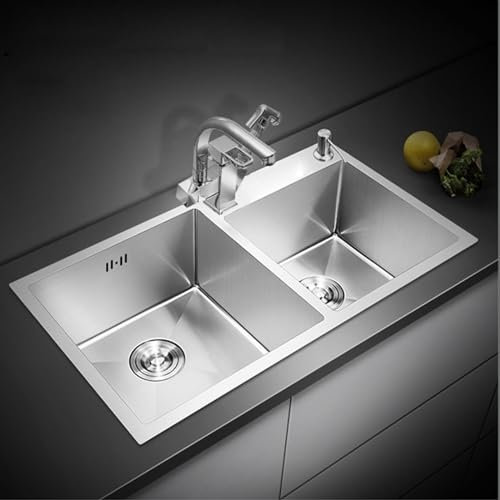 Lavello Cucina Versatile In Acciaio Inossidabile A Doppia Vasca, Lavandino Cucina Ad Incasso Con Scarico E Troppopieno, Lavello Cucina In Acciaio Inossidabile A Doppia Vasca,lavello In Acciaio Inox (