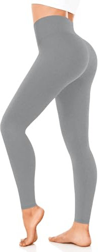 FuelMeFoot Leggings Damen High Waist Blickdicht Leggins mit Bauchkontrolle Slim Fit Angenehm Weiche Elastische Sportleggings.1 Pack-07-Heidegrau L/XL