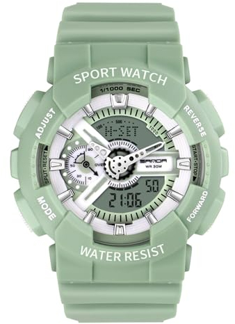 rorios Paar Elektronische Uhren Multifunktional Militär Armbanduhr Herren Damen Uhr Digital Analog Quarz Uhr Dual Display Harz Armband für Mädchen Jungen Grün A