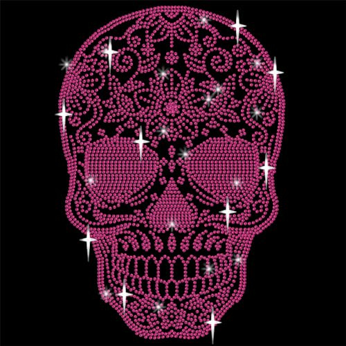 NBEADS Bling Strass Pink Totenkopf Aufkleber, Applikationen Zum Aufbügeln Edelstein-Randaufkleber Glas-Hotfix-Strasssteine Für Kunsthandwerk Kleidung, 29.7x21cm