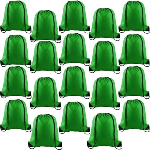 LOSYHU Lot de 20 sacs à cordon en polyéthylène avec cordon de serrage pour gym, yoga, école, voyage, Vert, 34cm*42cm/13.4*16.5