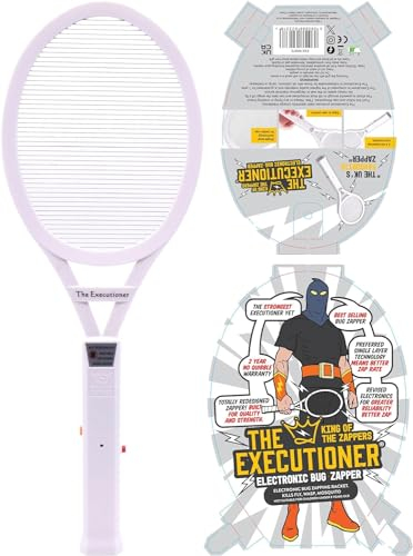 The Executioner White Electric Fly Swatter Bug Zapper Racket Fly Wasp Mosquito Insect Killer Single Layer Pest Control for Indoor and Outdoor