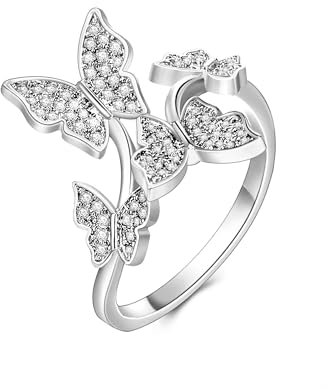 EVER FAITH Ring 925 Sterling Silber Zrikonia Rund Wedding Cuff (Schmetterlinge Silber-Ton)