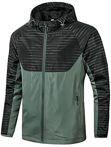 Herren Pelzmantel Männer lässige Patchwork Kapuze mit Langarm-Reißverschluss leichte Jacke Outdoor-Jacke wandern Fleecejacke Herren Angebote (Green, XXXL)