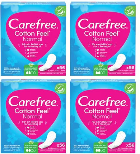 Deluxio Gifts Slipeinlagen mit Aloe-Vera-Duft, Baumwolle, normale Haptik, 4 Packungen mit 56 Stück (insgesamt 224 Stück)