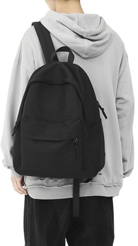 Argumub Schulrucksack Teenager Mädchen Jungen, Klassischer Japanischer Stil, 14 Zoll Laptop Rucksack, Unifarbe, Minimalistisch, Alltag, Reisen (Schwarz)