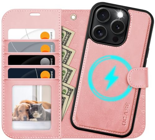 OCASE Coque pour iPhone 16 Pro Max Amovible 2 en 1 Etui Portefeuille iPhone 16 Pro Max, RFID Blocage, Fentes pour Cartes, Antichoc TPU Housse Cuir Protection pour iPhone 16 Pro Max (6,9 Pouces) - Rose