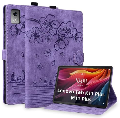 Coque pour Lenovo Tab K11 Plus/Lenovo Tab M11 Plus 11.45 Pouces, Housse de Protection Multi-Angles Étui en Cuir PU avec Boucle de Stylo, Fente pour Carte, Auto Réveil/Sommeil, Violet