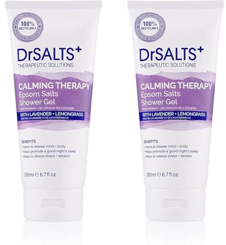DrSALTS+ Calming Therapy Shower Gel with Epsom Salts, Lavender and Lemongrass Essential Oils, 200 ml (Pack of 2)