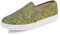 Feversole Women's Fashion Slip-On Trainer Casual Flat Loafers，Skater Pumps Trainers Sneakers Shoes Yellow Green Glitter Size 5