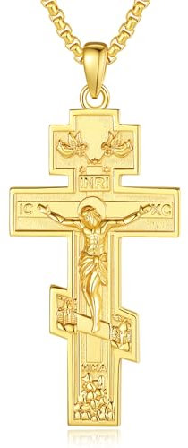 CELESTIA Orthodox Kreuz Kette Gold Herren Kreuzkette Kette mit Kreuz Anhänger Silber 925 Halskette Herren Vergoldetes Silber Kette Männer Geschenk Vater Freund