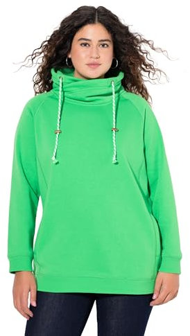 Ulla Popken Damen Sweatshirt, Weiter Stehkragen, Taschen, Raglan-Langarm, Mintgrün, 58-60 EU
