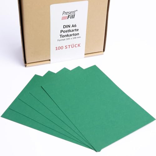 PresentFill® - blanko Postkarten Tonkarton Smaragd Grün, Papier-Karten Set 100 Stück 210 g/m² -DIN A6-105 x 148 mm zum Selbstgestalten, beschriften oder bedrucken als Bastelkarton, Karteikarten