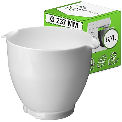 ONIX TECH Schüssel für Küchenmaschine mit Griff 6,7L Ø 237 mm mit Original Code AW26538A KW412095 für Kenwood - Garantie 5 Jahre