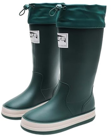 Botas de senderismo impermeables de longitud larga para mujer, botas de cuero impermeables para mujer, hasta la rodilla con cordón, zapatos de agua para mujer, botas de trabajo, botas de jardinería