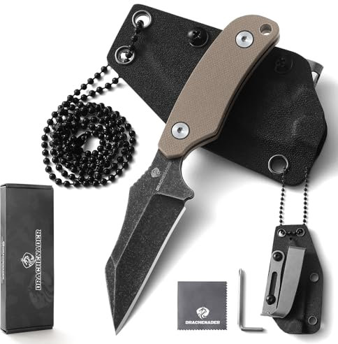 DRACHENADER Cuchillo de Cuello con Wharncliffe Pequeña funda con acero D2, Full Tang Pequeño mini cuchillo de outdoor perfecto para senderismo y EDC