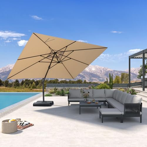 PURPLE LEAF Parasol déporté 3 x 4 m Rectangulaire, Contrôle de la Hauteur en Douceur, Sans Butée Fixe, Parasol De Jardin Extérieur, 8 Baleines Métalliques Robustes, Pour Terrasse, Patio, Beige
