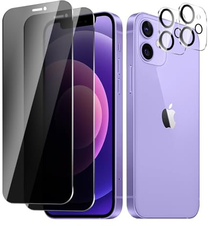 BEISHKJ[2+ 2-pack]For iPhone 12 Mini Ultra Privacy Screen Protector + Camera Lens Protector, HD Tempered Glass Film, Easy to Install, 9H Hardness, Scratch-resistant, Bubble-free iPhone 12 Mini