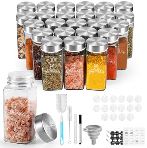 Barattoli di vetro per spezie, quadrati, 24 × 120 ml Set di contenitori per spezie con coperchi in acciaio inossidabile, etichetta