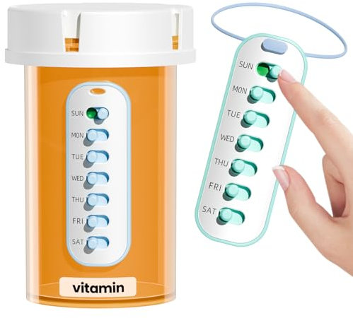 Betife 2 Pack Pill Reminder, Reusable Pill Tracker, Easily Hang on or Stick to Most Pill Bottles with Curved Edges, Manual Click to Remind for Versatile Habit Management