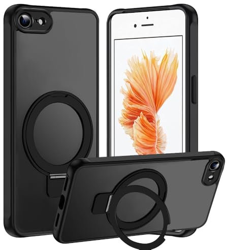 Tawarror 3-in-1 MagStänder Handyhülle für iPhone SE 2020/2022/ iPhone 8 Hülle für MagSafe, Matt Transluzente Magnetisch Schutzhülle für iPhone SE mit Ständer PC Kratzfest + TPU Stoßfest Case, Schwarz