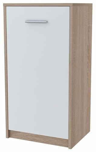 MATKAM Elegante Kommode BODO 1D, H/B/T 75 x 40 x 35 cm im modernen Design mit Regal und Tür (Sonoma Eiche-Weiß)