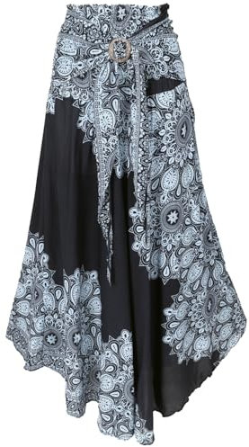 GURU SHOP Boho Sommerrock, Maxirock Hippie Chic, Wandelbares Sommerkleid, Strandkleid, Krinkelrock - Schwarz, Damen