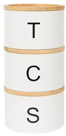 Harbour Housewares Stackable Tea Coffee Sugar Canisters with Bamboo Lids - White - Stacking 3pc Tea Coffee and Sugar Canisters Set Airtight Kitchen Organiser Food Storage Jars