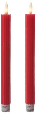 MARELIDA LED Stabkerzen LIV gerillt Tafelkerzen Dinnerkerzen aus Echtwachs Spitzkerzen mit Rillen und flackernder 3D Flamme H: 25cm (rot)
