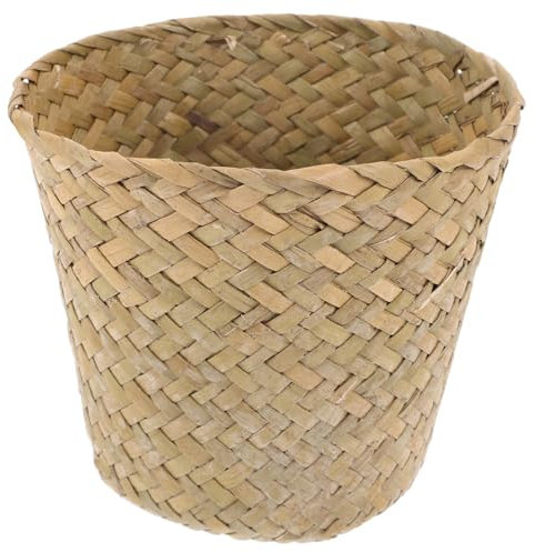 BESPORTBLE Natural Seagrass Woven Waste Paper Basket - Compact Straw Trash Bin for Living Room, Bedroom, Bathroom, Office & Home Storage