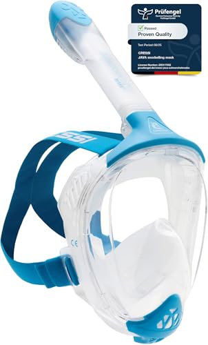 CRESSI Java Full Face Mask Clear/Blue S/M-Vollgesichts Schnorchelmaske, Ultraklare Antibeschlaglinse, 100 % Silikon, Schnorchel Trocken mit Sicherheitsventilen, Transparent/Blau, S/M