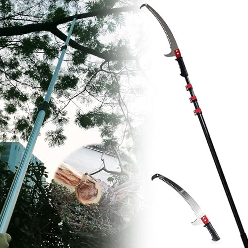 Telescopic Tree Pruner Extending Tree Pruning Branch Cutter + 30cm Saw Metal Extendable Ratchet Pulley Pole Pruner Hand Lopper Shears Long Reach Tall Tree Pruning Trimmer Extending(3.6M (12FT))