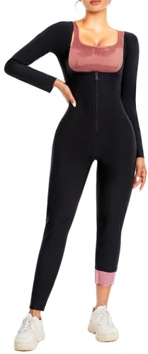 CEIUEO Tuta da sauna da donna per allenamento completo della vita per allenamento, nero/oro rosa., Small