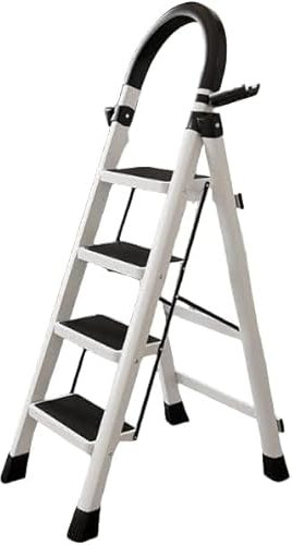 OHMG Escabeau en Acier 4 Marches Tabouret Marche Pied Pliant Echelle avec Pieds Anti Dérapant Max 150kg,Échelle Pliable avec Marches et Pieds Antidérapants,Charge 150 kg