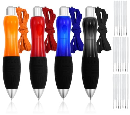 EMMALOUISESMITH 4 Stück Große Dicke Stifte Hilfsmittel Große Stifte mit 20 Ersatz-Nachfüllungen,Einziehbare Dicker Kugelschreiber,Ergonomischer Stift für Tremor, Arthritis, Parkinson