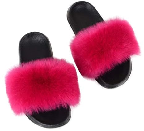 ticticlily Ciabatte Donna Estive Peluche Pantofole con Pelo Pelose Sandali Scarpe da Casa B Rose Rosso 40/41 EU