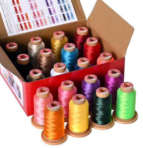Poolin Richword, filo da ricamo in 20 colori, 800 m, 40 WT (108D/2), in poliestere, per macchine da ricamo e macchine da cucire