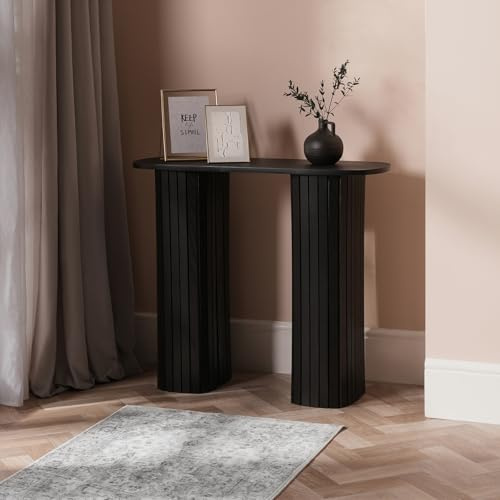 OHS Black Console Table, Wooden Console Tables for Hallway Slim Madison Ribbed Wood Frame Display Table for Living Room Entryway Small Spaces Decorative Sofa Tables