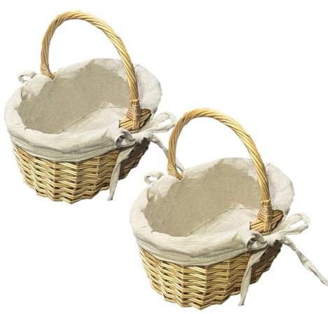 Zixrmor 2 Weidenkörbe mit Henkel: robuster Korb und süßes Körbchen | Körbchen mit Griff aus Naturgras – zur Aufbewahrung oder als Geschenk, auch perfekt für Blumenmädchen (beige)
